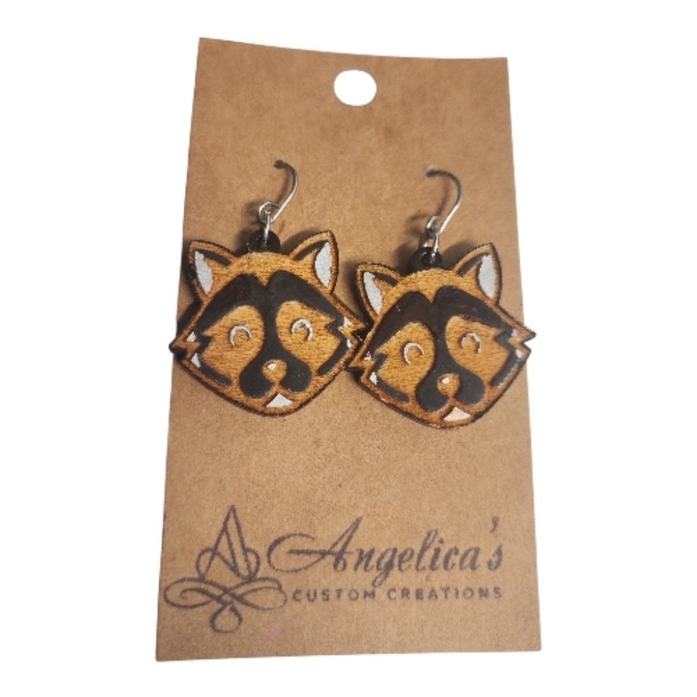 Rustle‑Tail Raccoon Wood Drop Earrings